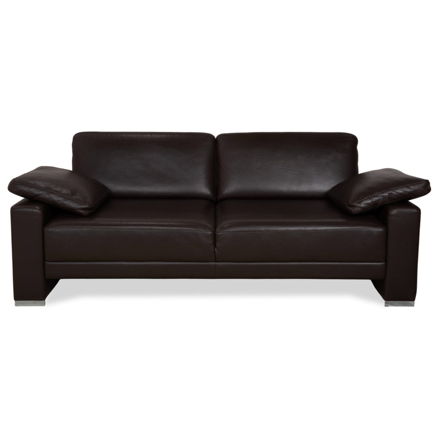 Brühl Alba Three-Seater Leather Sofa Brown including Headrest and Chrome Feet Couch Thick Leather