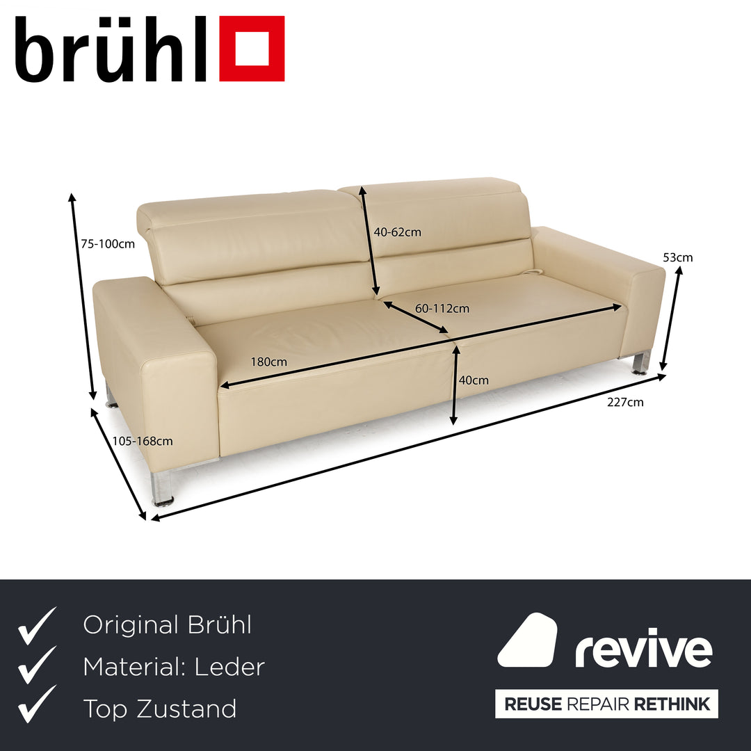 Canapé trois places en cuir Brühl Alba beige crème à fonction manuelle