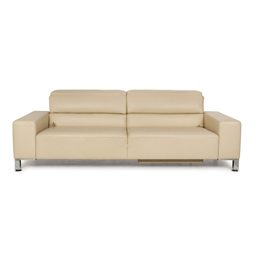 Canapé trois places en cuir Brühl Alba beige crème à fonction manuelle