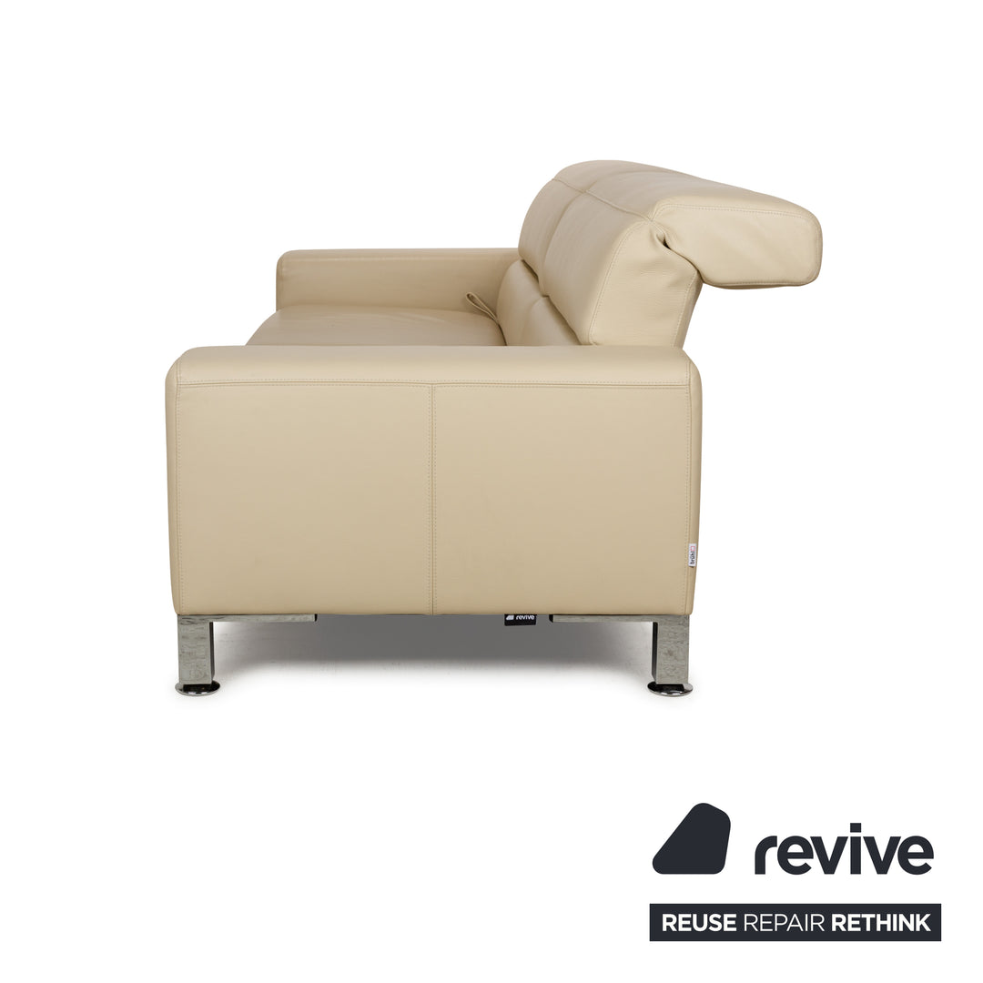 Canapé trois places en cuir Brühl Alba beige crème à fonction manuelle