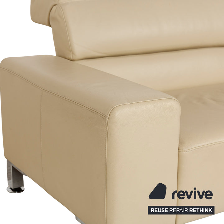 Canapé trois places en cuir Brühl Alba beige crème à fonction manuelle