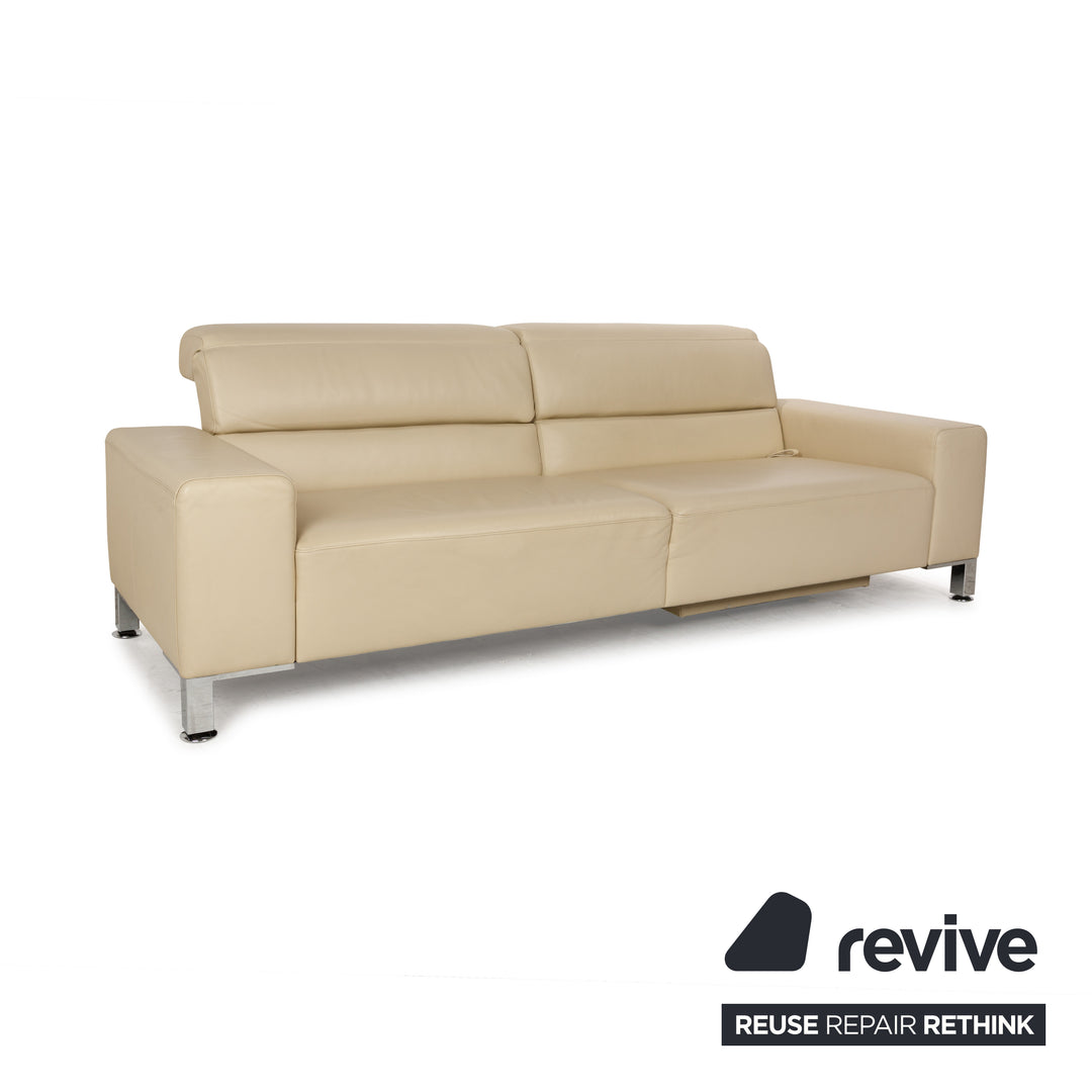 Canapé trois places en cuir Brühl Alba beige crème à fonction manuelle