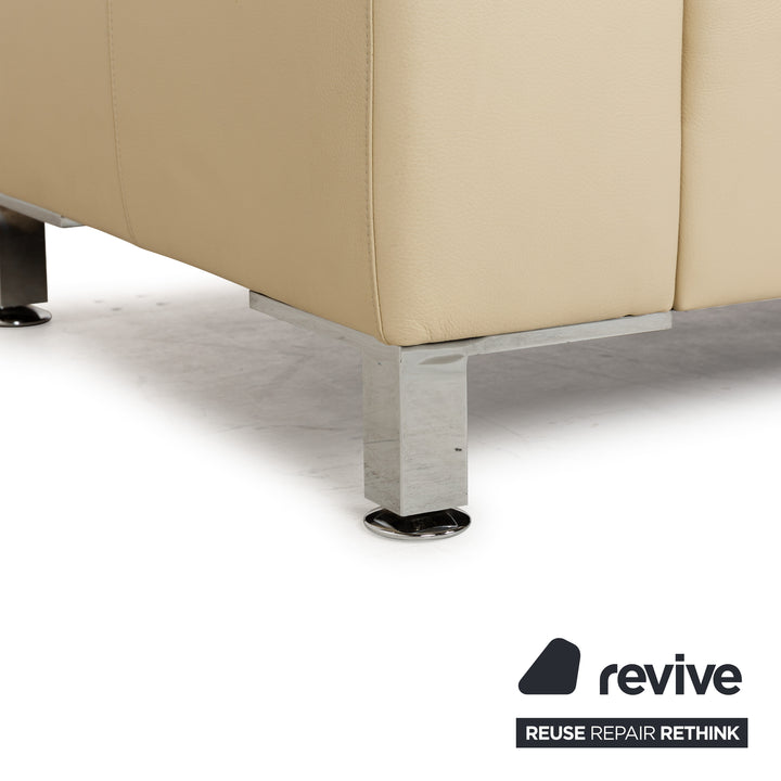 Canapé trois places en cuir Brühl Alba beige crème à fonction manuelle