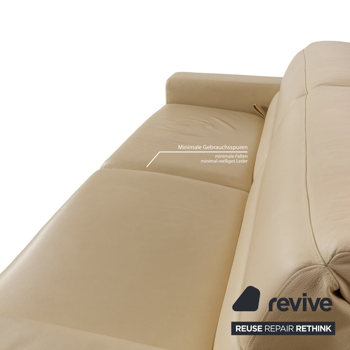 Canapé trois places en cuir Brühl Alba beige crème à fonction manuelle