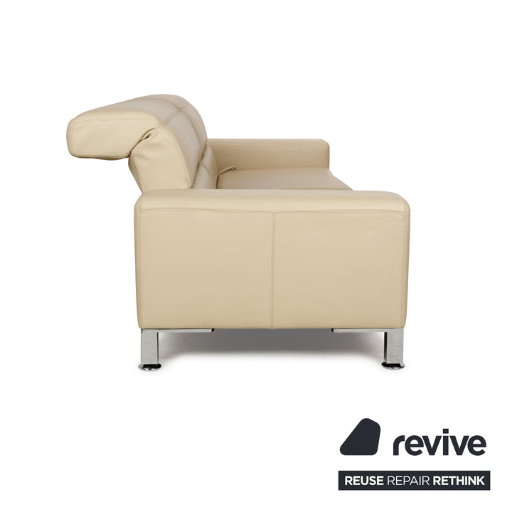 Canapé trois places en cuir Brühl Alba beige crème à fonction manuelle