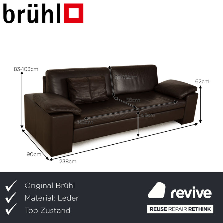 Brühl Alba Leder Dreisitzer Braun Sofa Couch manuelle Funktion