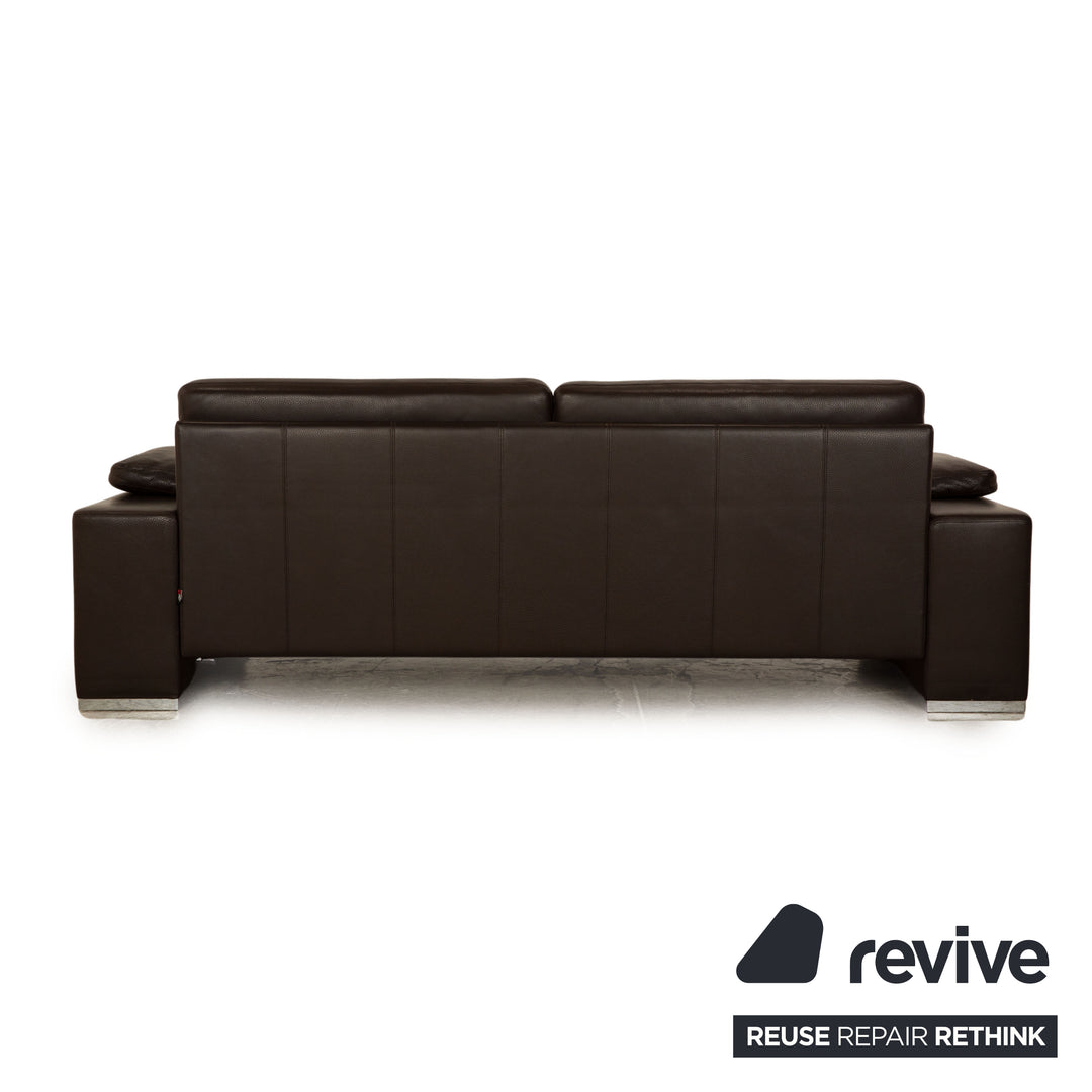 Brühl Alba Leather Three-Seater Brown Sofa Couch Manual Function