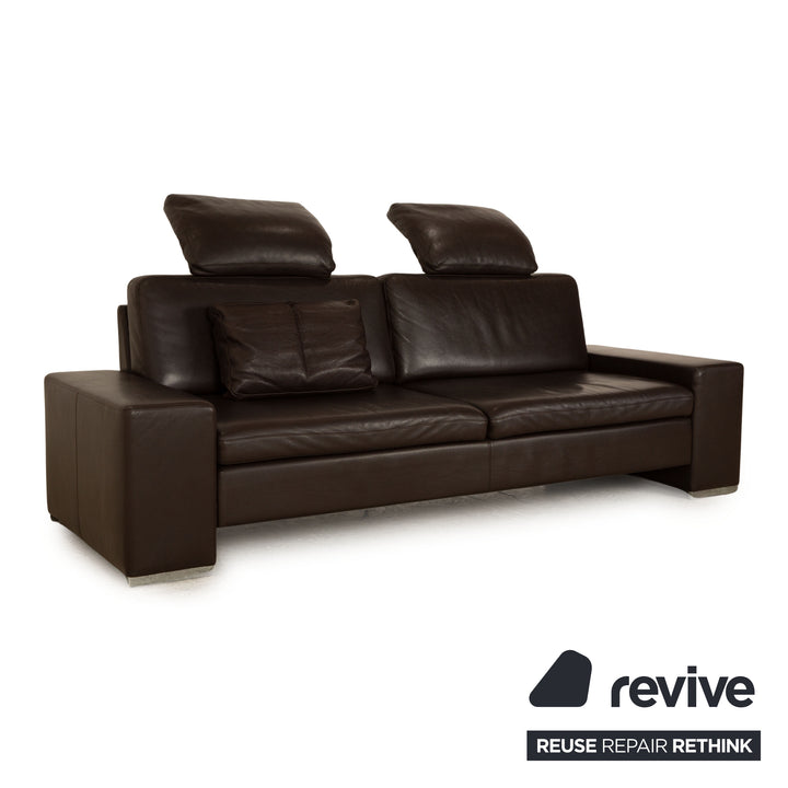 Brühl Alba Leather Three-Seater Brown Sofa Couch Manual Function