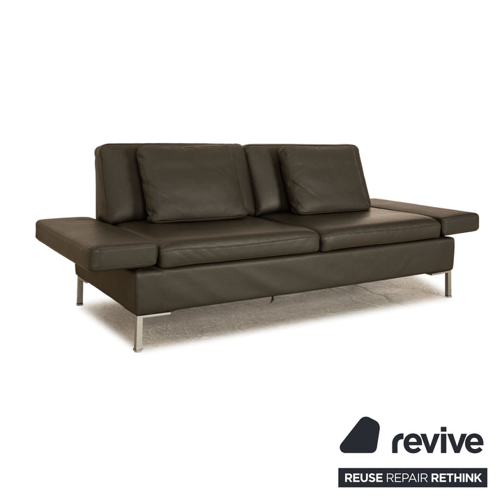 Brühl Alba Leather Three Seater Grey Manual Function Sofa Couch