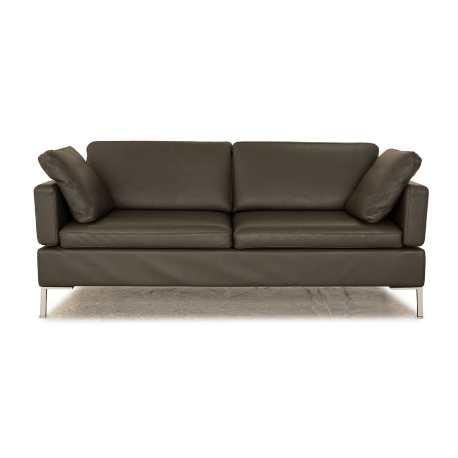 Brühl Alba Leather Three Seater Grey Manual Function Sofa Couch