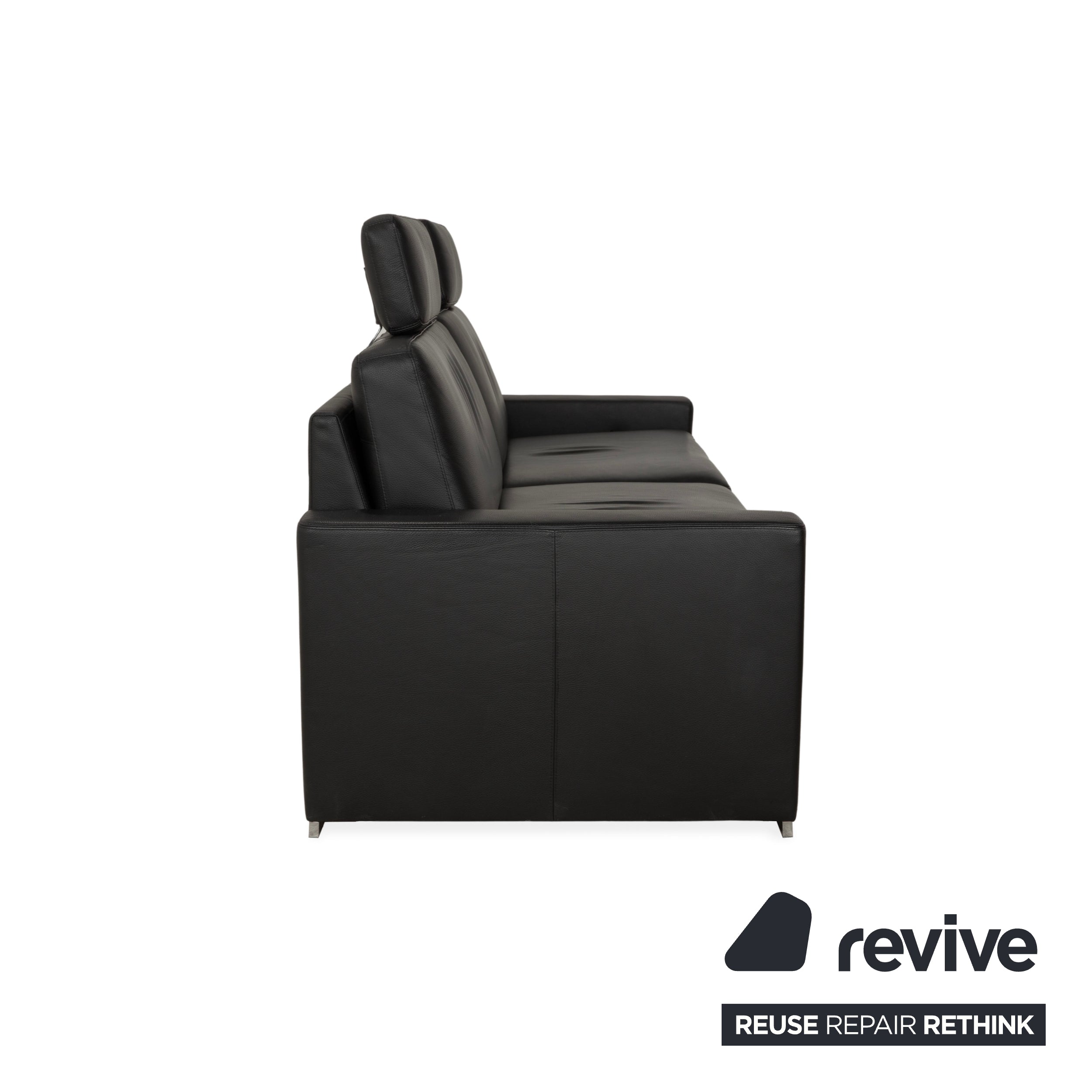 Brühl Alba Leder Dreisitzer Schwarz manuelle Funktion Sofa Couch