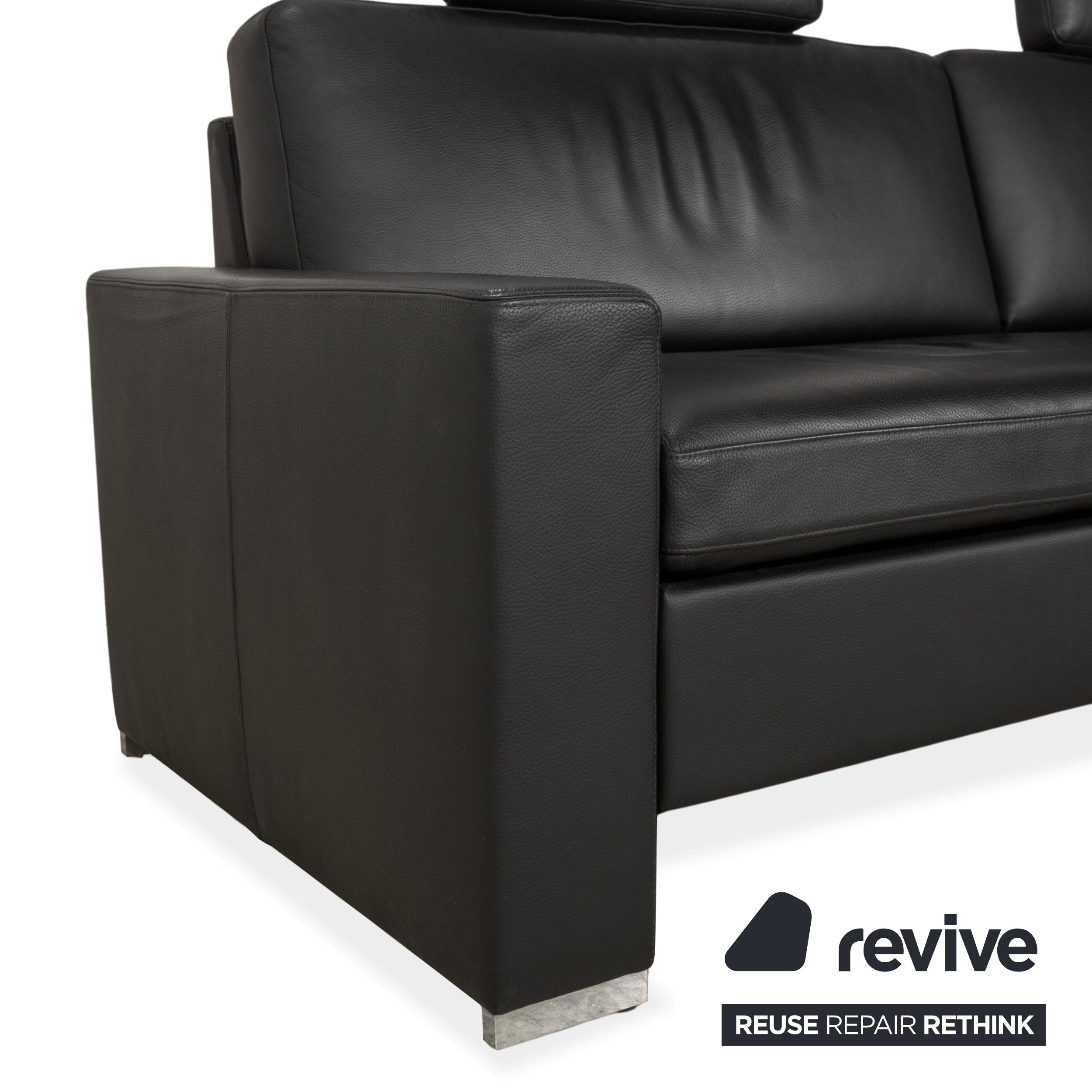 Brühl Alba Leder Dreisitzer Schwarz manuelle Funktion Sofa Couch