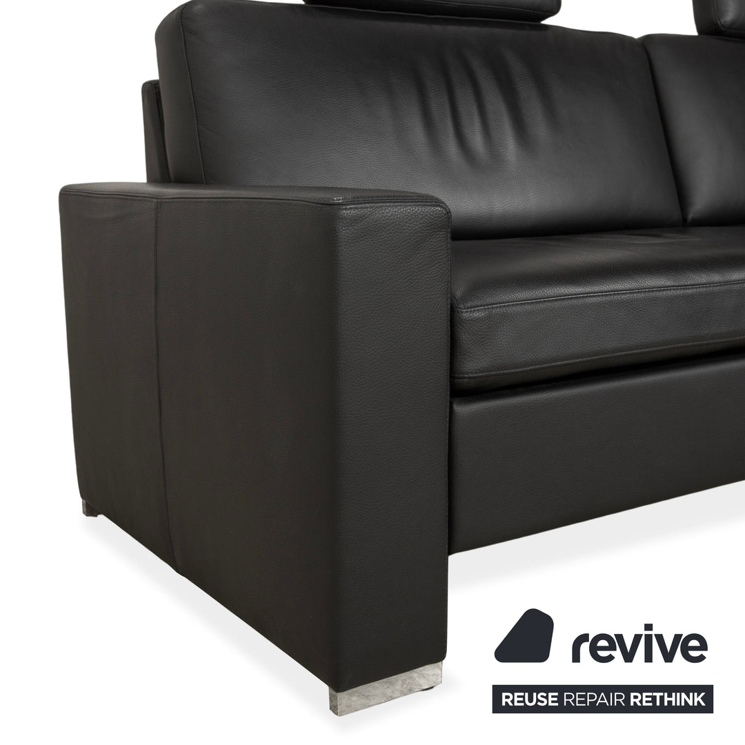 Brühl Alba Leather Three-Seater Black Manual Function Sofa Couch