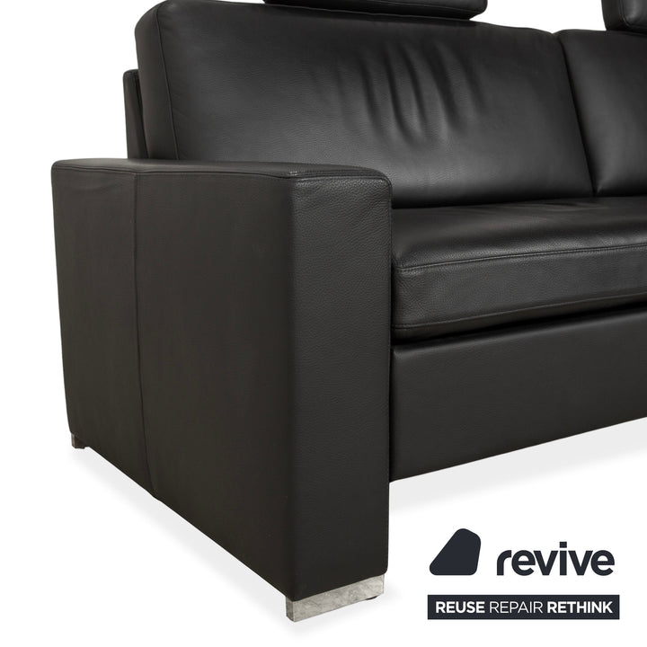 Brühl Alba Leather Three-Seater Black Manual Function Sofa Couch