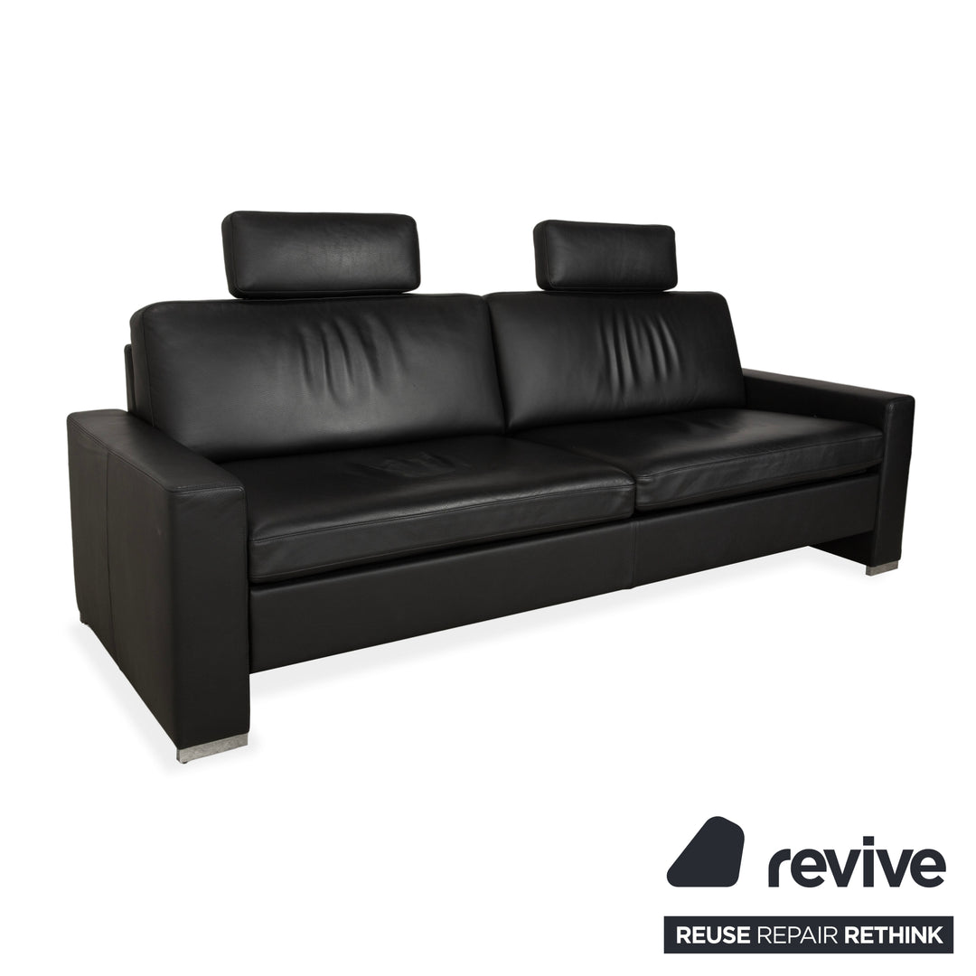 Brühl Alba Leather Three-Seater Black Manual Function Sofa Couch
