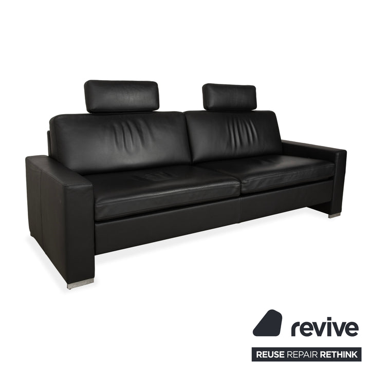 Brühl Alba Leather Three-Seater Black Manual Function Sofa Couch