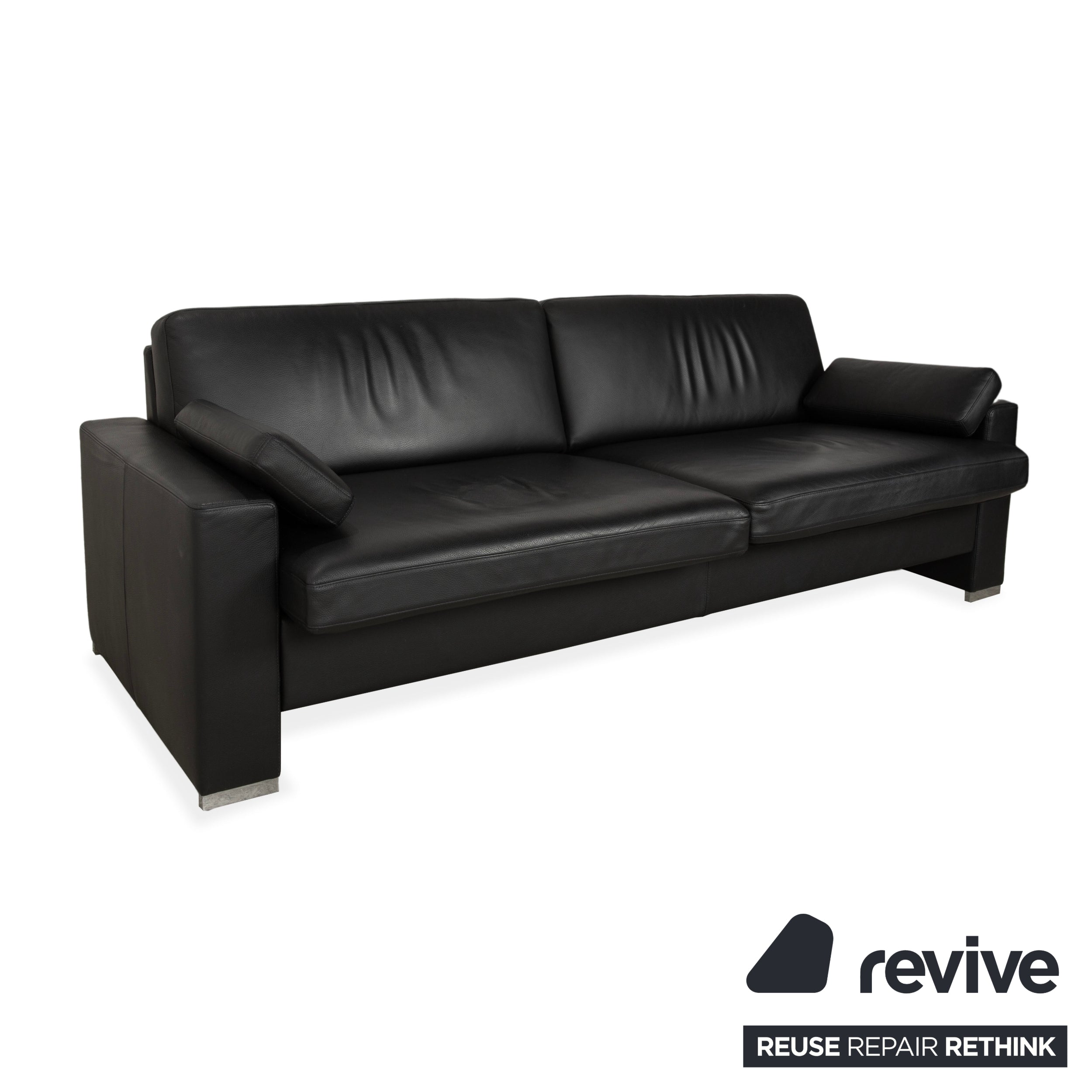 Brühl Alba Leder Dreisitzer Schwarz manuelle Funktion Sofa Couch