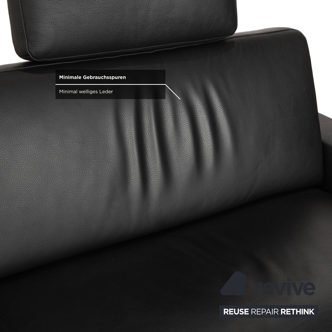 Brühl Alba Leather Three-Seater Black Manual Function Sofa Couch