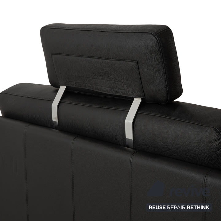 Brühl Alba Leather Three-Seater Black Manual Function Sofa Couch