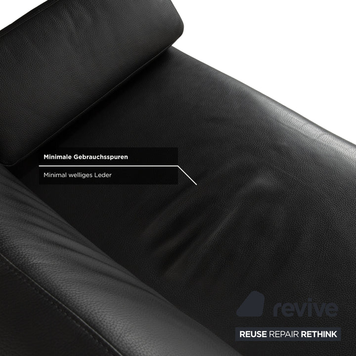 Brühl Alba Leather Three-Seater Black Manual Function Sofa Couch