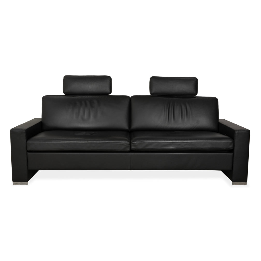 Brühl Alba Leather Three-Seater Black Manual Function Sofa Couch