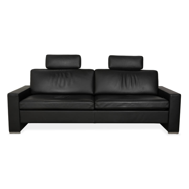 Brühl Alba Leather Three-Seater Black Manual Function Sofa Couch