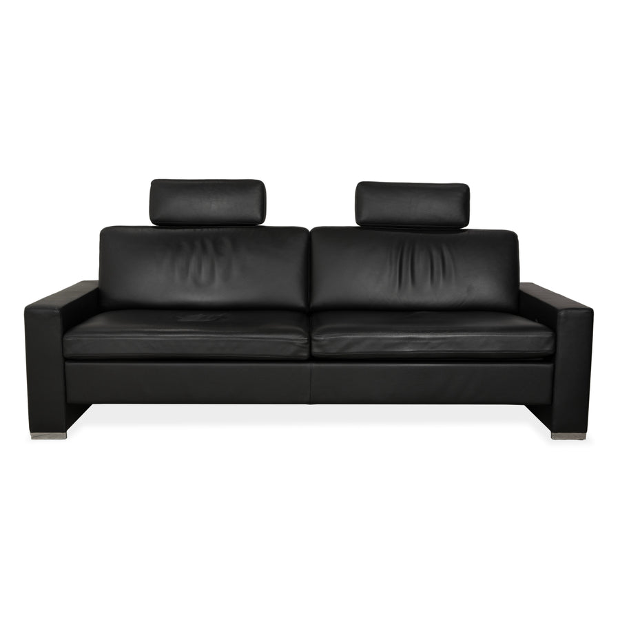 Brühl Alba Leather Three-Seater Black Manual Function Sofa Couch