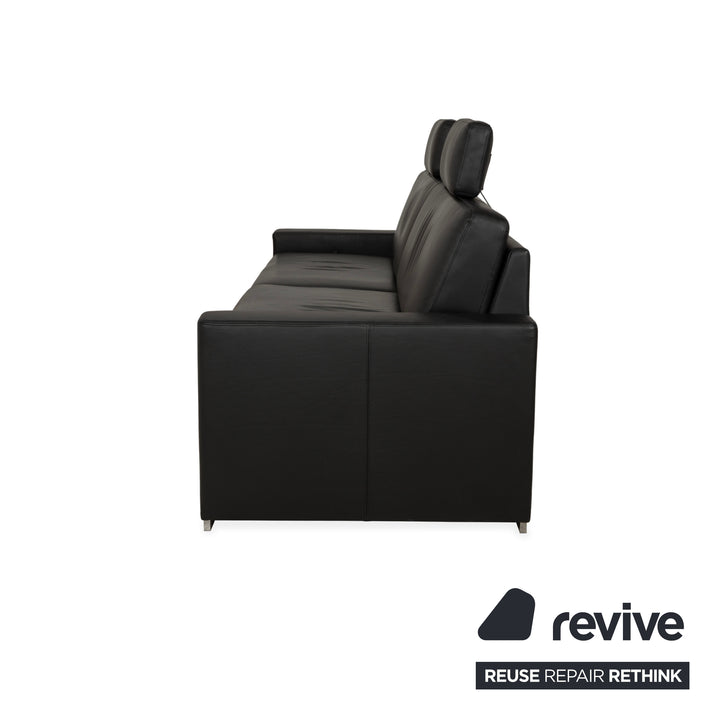 Brühl Alba Leather Three-Seater Black Manual Function Sofa Couch