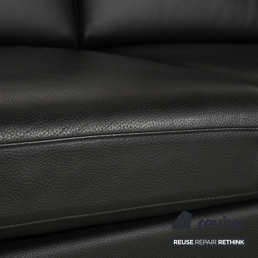 Brühl Alba Leather Three-Seater Black Manual Function Sofa Couch