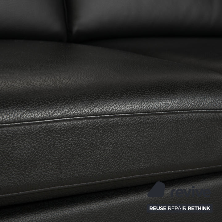 Brühl Alba Leather Three-Seater Black Manual Function Sofa Couch