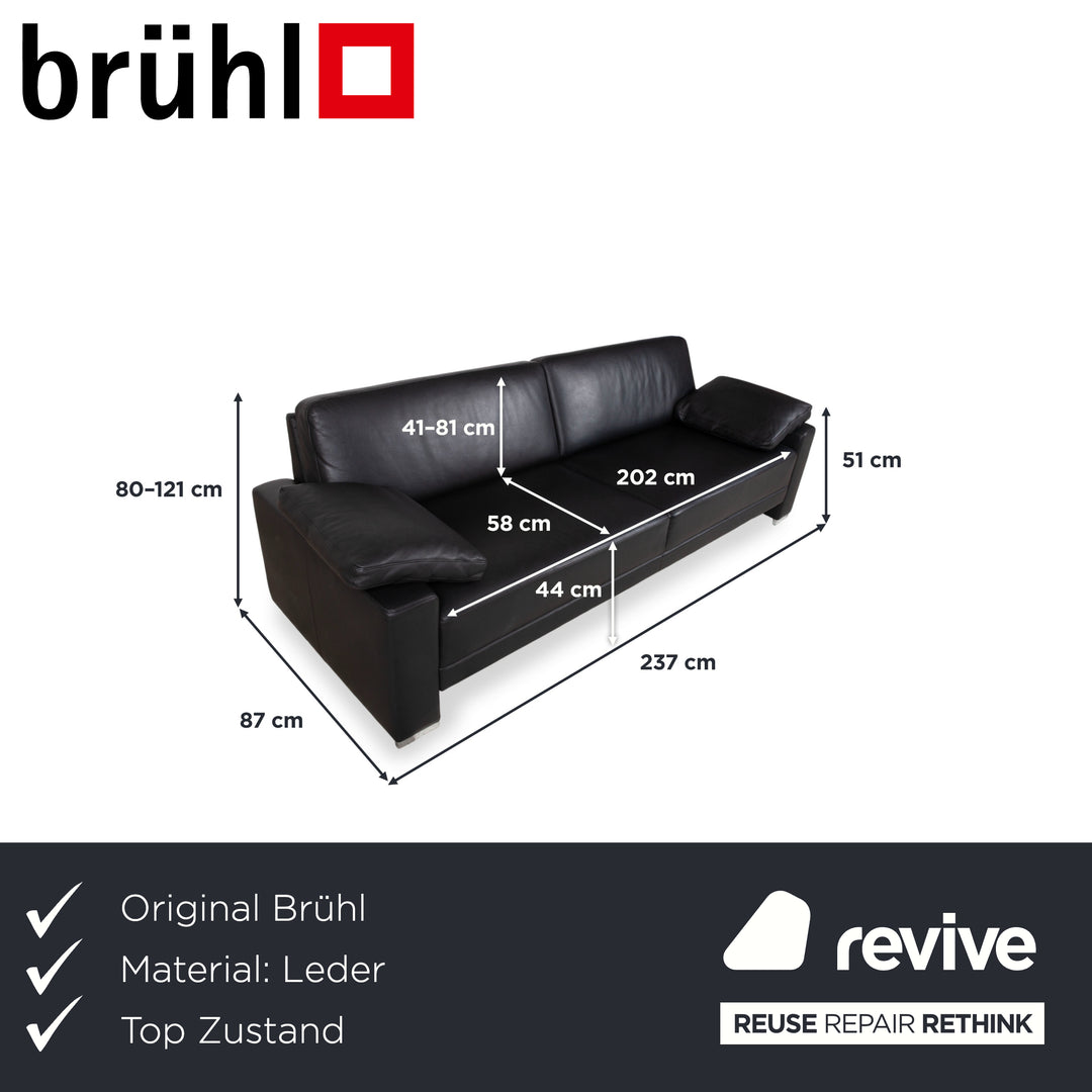 Brühl Alba Leder Dreisitzer Schwarz Sofa Couch inkl. Kopfstützen