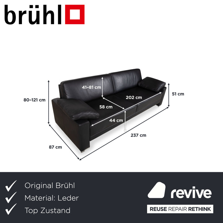 Brühl Alba Leder Dreisitzer Schwarz Sofa Couch inkl. Kopfstützen