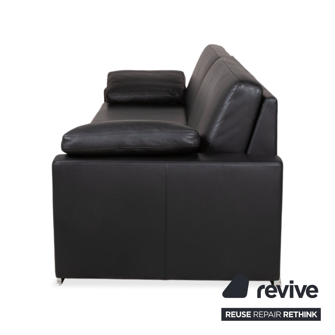 Brühl Alba Leder Dreisitzer Schwarz Sofa Couch inkl. Kopfstützen