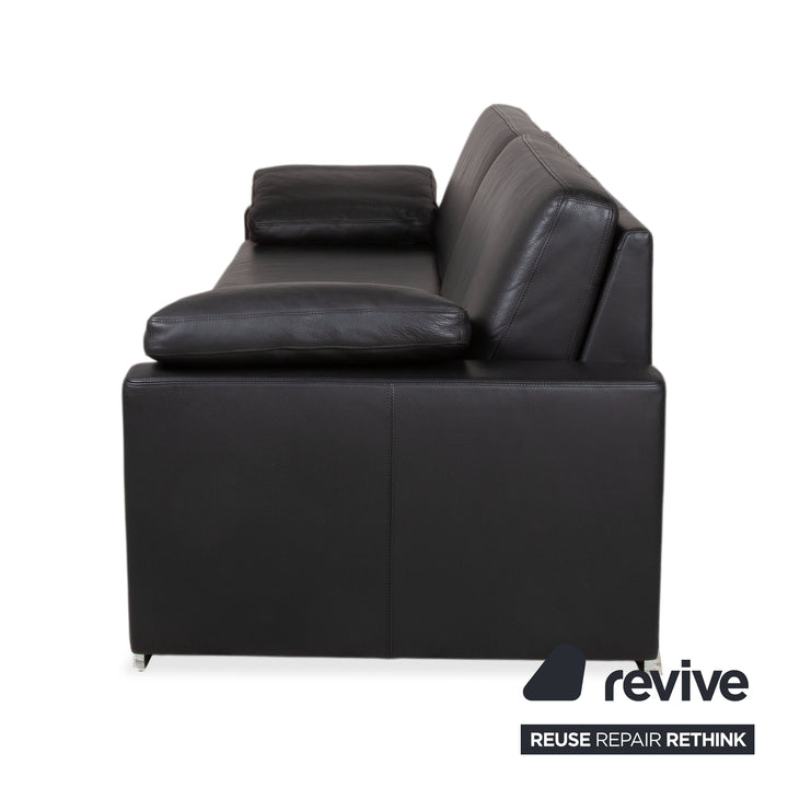 Brühl Alba Leder Dreisitzer Schwarz Sofa Couch inkl. Kopfstützen