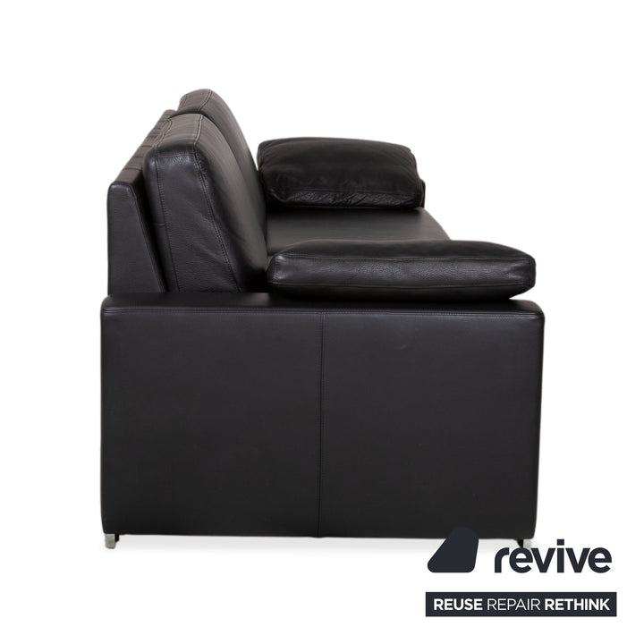 Brühl Alba Leder Dreisitzer Schwarz Sofa Couch inkl. Kopfstützen