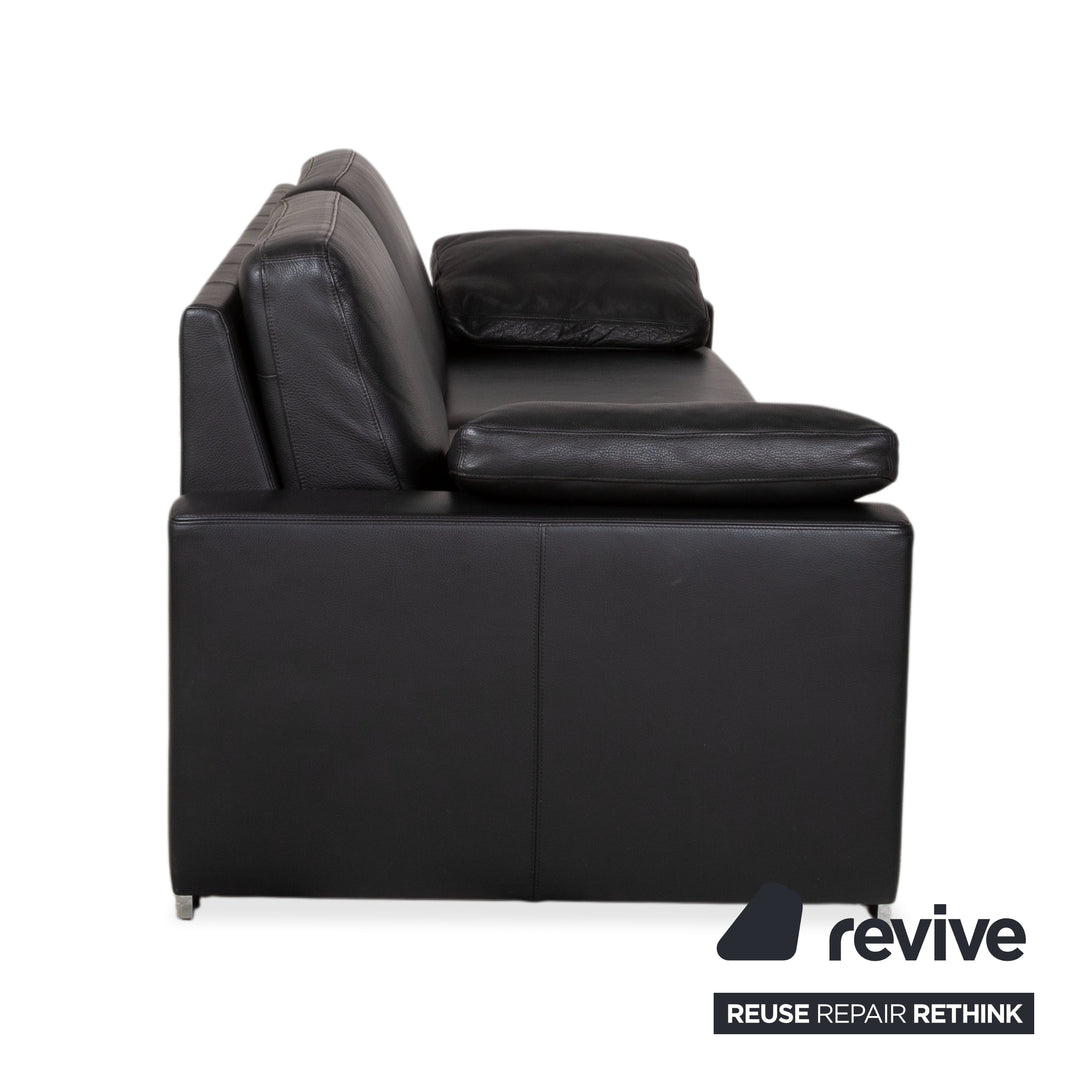 Brühl Alba Leder Dreisitzer Schwarz Sofa Couch inkl. Kopfstützen