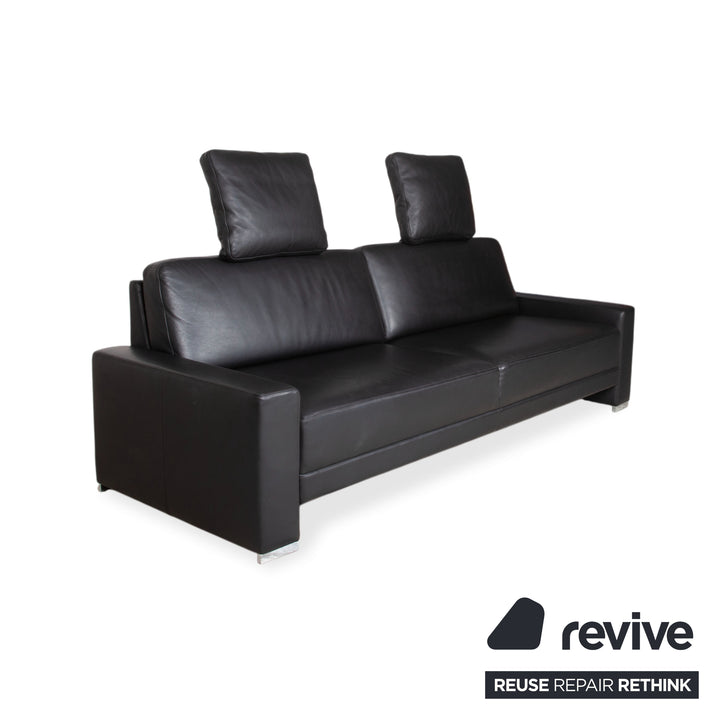 Brühl Alba Leder Dreisitzer Schwarz Sofa Couch inkl. Kopfstützen