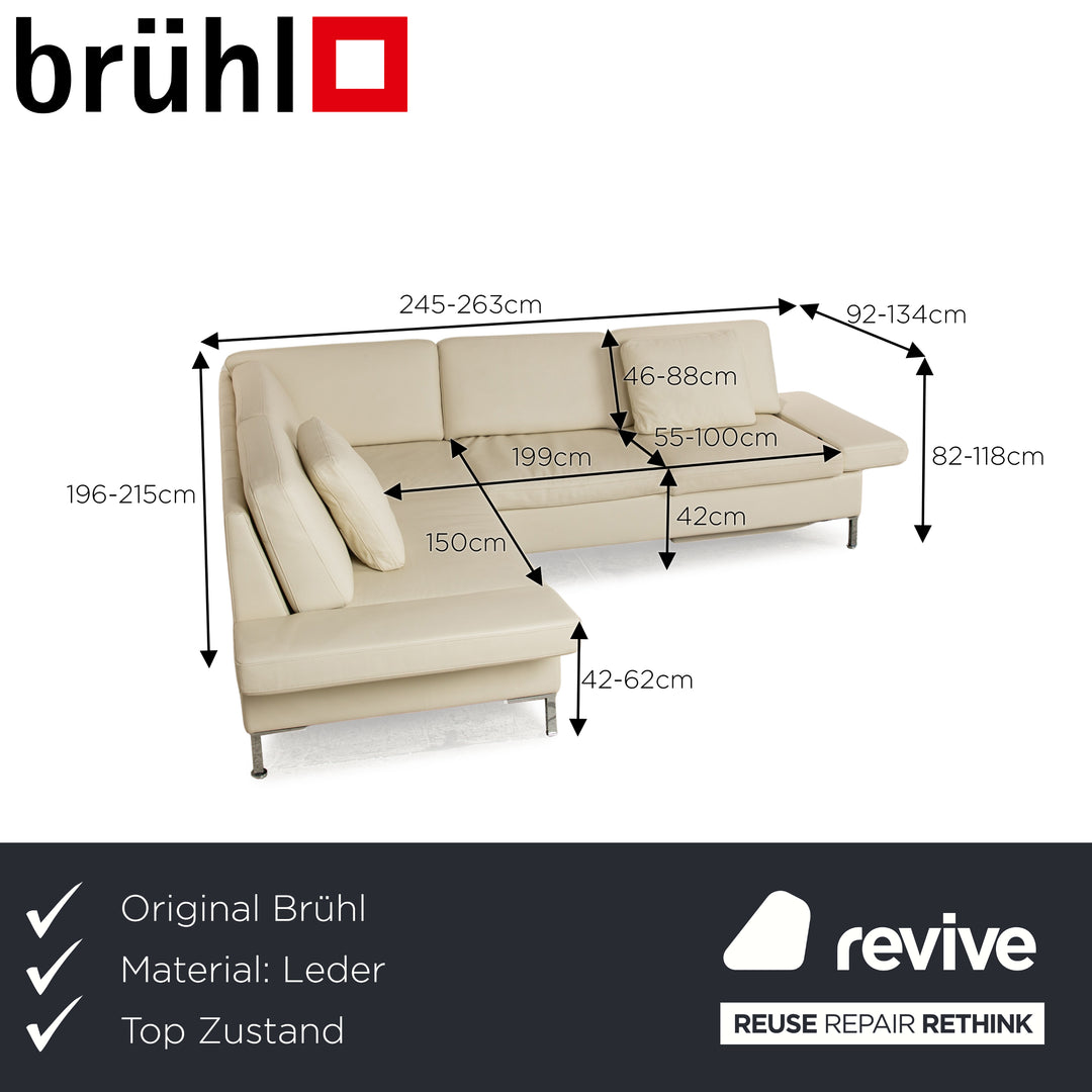 Brühl Alba leather corner sofa cream manual function sofa couch