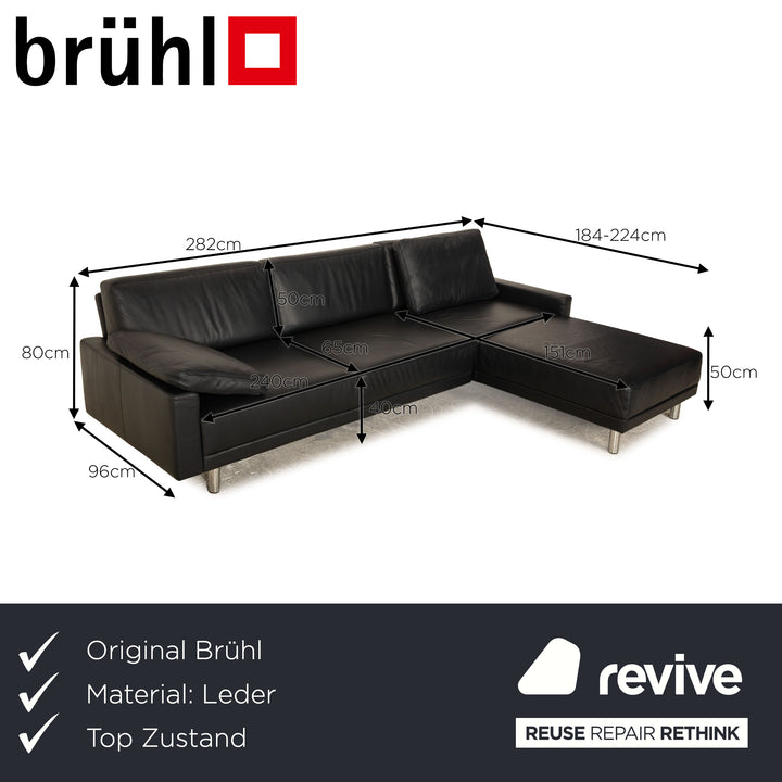 Brühl Alba Leather Corner Sofa Dark Blue Récamiere Right Sofa Couch
