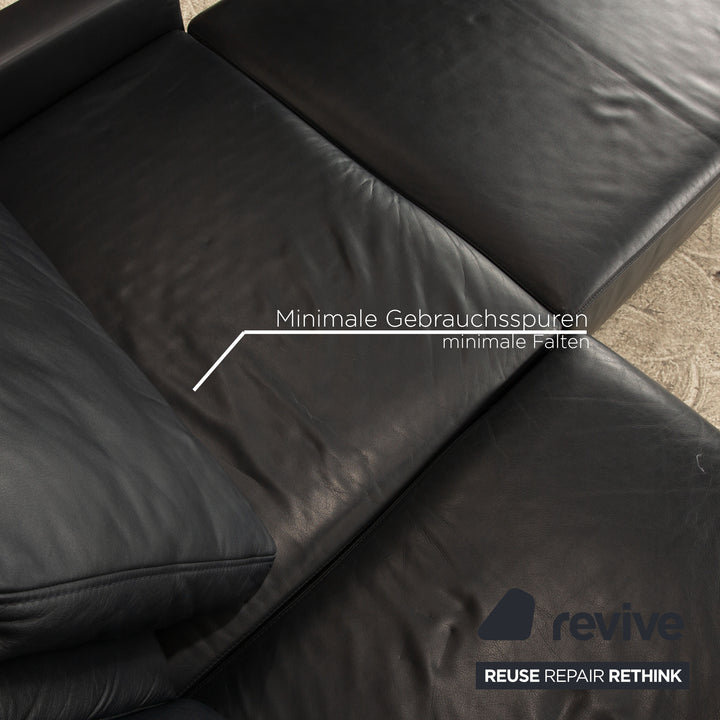Brühl Alba Leather Corner Sofa Dark Blue Récamiere Right Sofa Couch