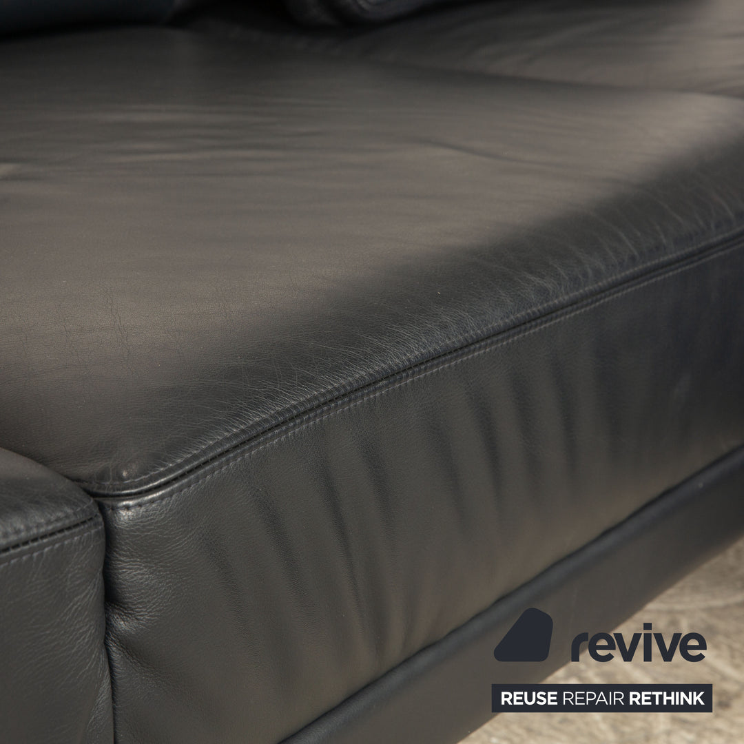 Brühl Alba Leather Corner Sofa Dark Blue Récamiere Right Sofa Couch