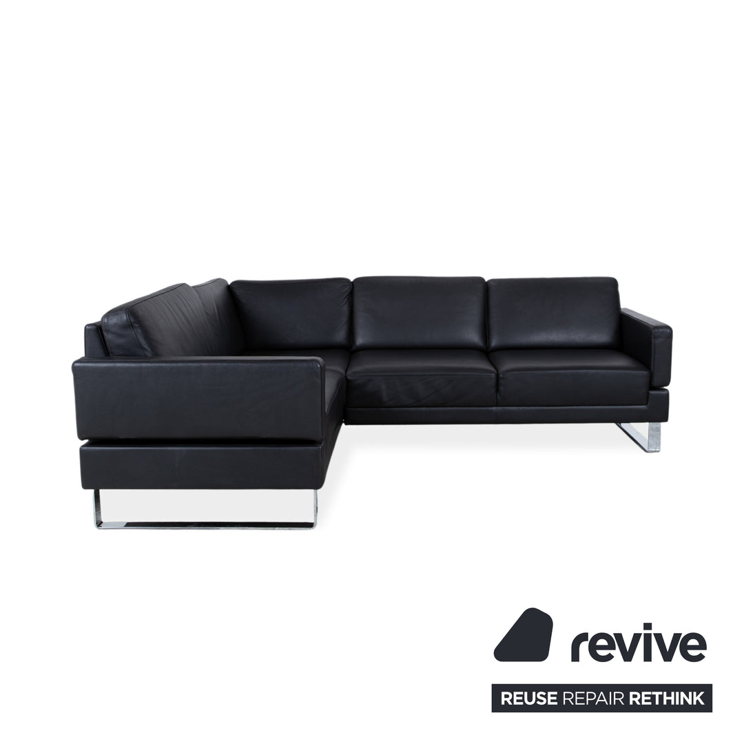 Brühl Alba Leder Ecksofa Schwarz manuelle Funktion Sofa Couch