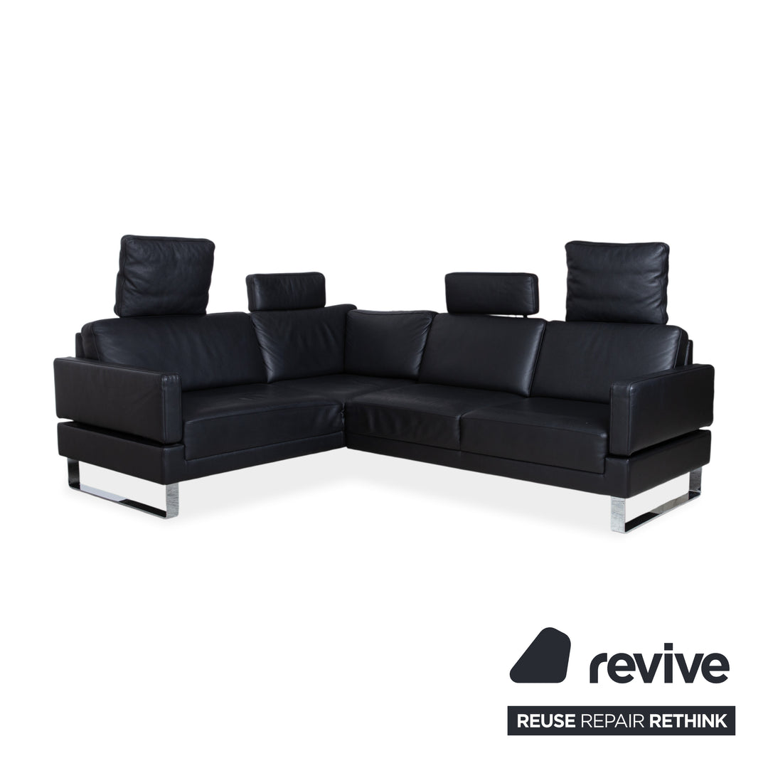 Brühl Alba Leder Ecksofa Schwarz manuelle Funktion Sofa Couch
