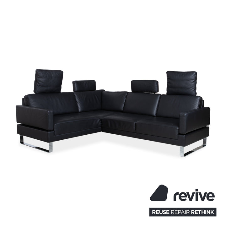 Brühl Alba Leder Ecksofa Schwarz manuelle Funktion Sofa Couch