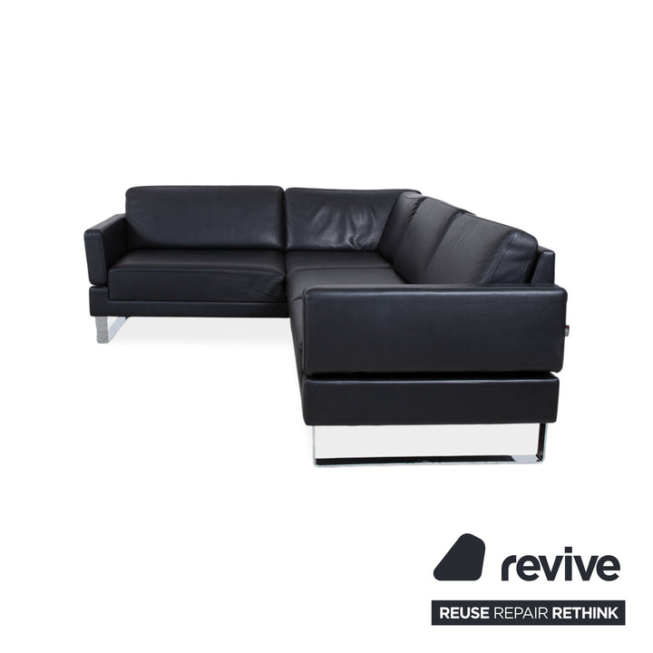 Brühl Alba Leder Ecksofa Schwarz manuelle Funktion Sofa Couch