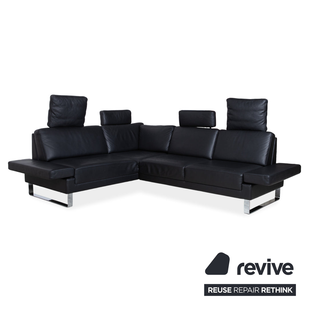 Brühl Alba Leder Ecksofa Schwarz manuelle Funktion Sofa Couch