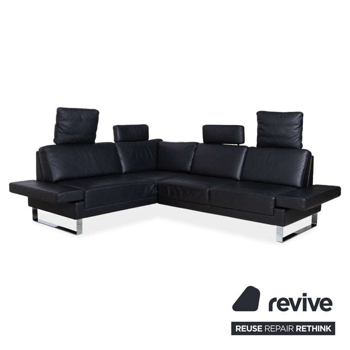 Brühl Alba Leder Ecksofa Schwarz manuelle Funktion Sofa Couch