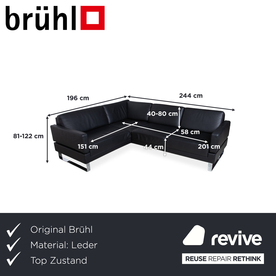 Brühl Alba Leder Ecksofa Schwarz manuelle Funktion Sofa Couch