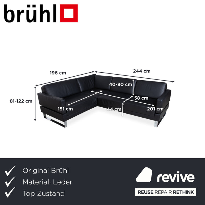 Brühl Alba Leder Ecksofa Schwarz manuelle Funktion Sofa Couch
