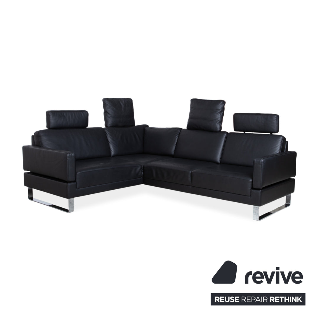 Brühl Alba Leder Ecksofa Schwarz manuelle Funktion Sofa Couch